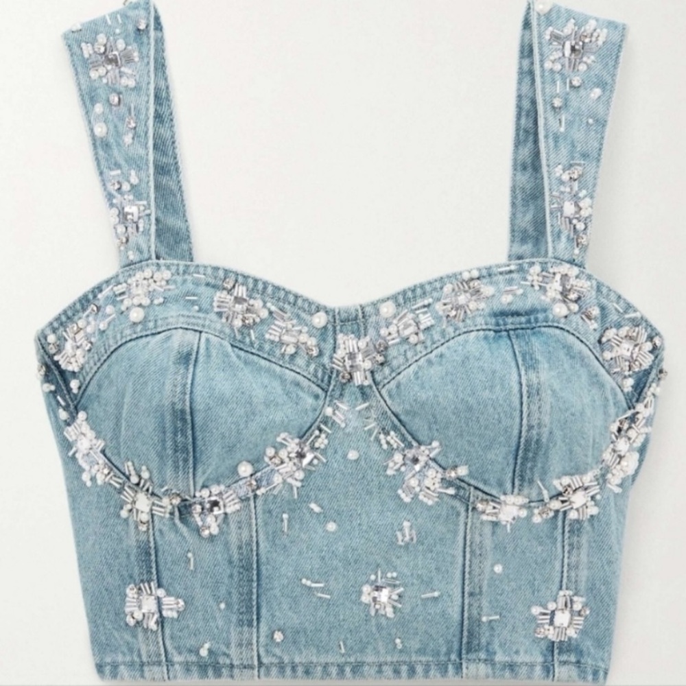 PatBo Hand-beaded Denim Top NWT - Picture 4 of 16